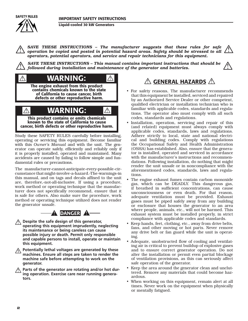 Warning | Generac Power Systems 004988-4 User Manual | Page 4 / 48