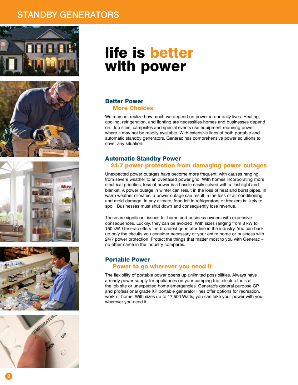 Life is better with power, Standby generators | Generac Power Systems Transfer Switches and Accessories User Manual | Page 2 / 15