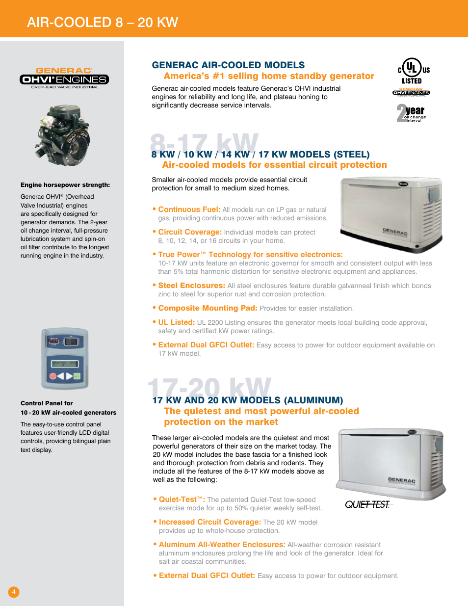 Air-cooled 8 – 20 kw | Generac Power Systems Transfer Switches and Accessories User Manual | Page 4 / 15