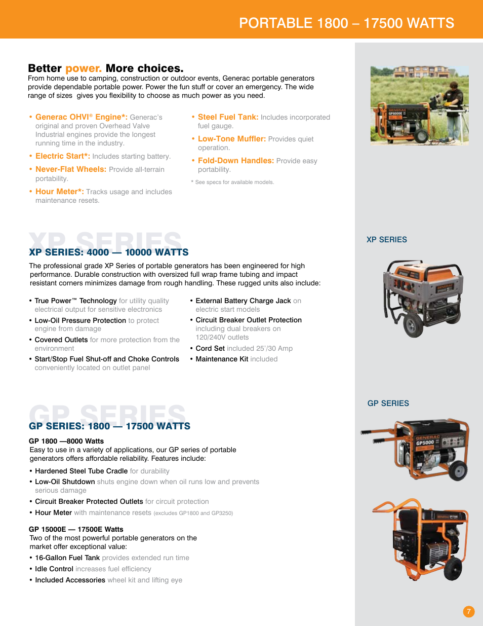 Gp series, Xp series, Better power. more choices | Generac Power Systems Transfer Switches and Accessories User Manual | Page 7 / 15