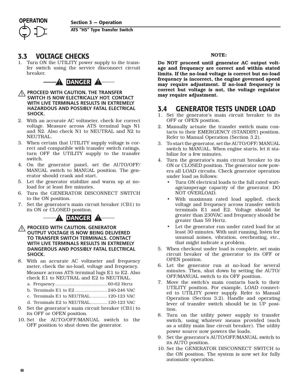 3 voltage checks, 4 generator tests under load | Generac Power Systems 004945-1 User Manual | Page 8 / 20