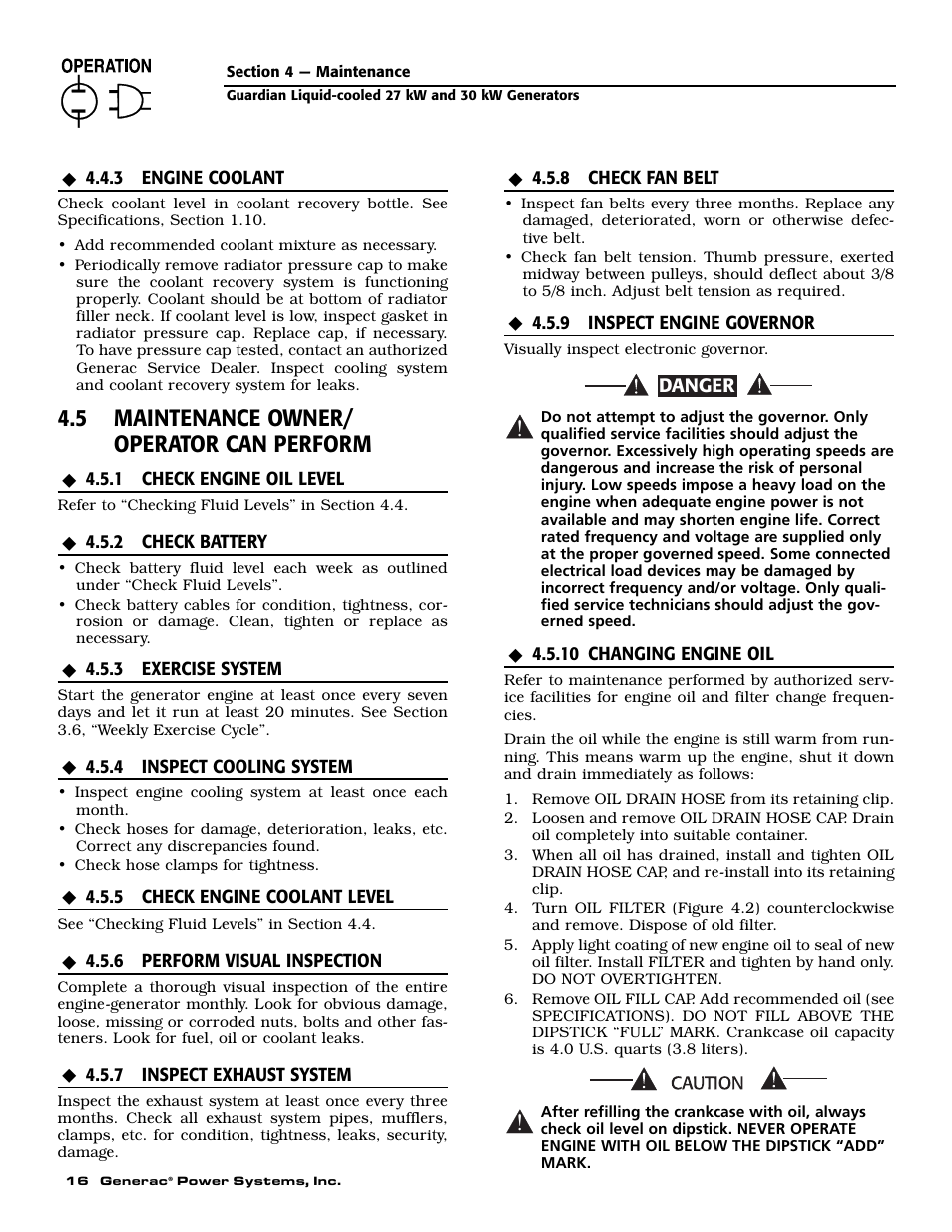 5 maintenance owner/ operator can perform | Generac Power Systems 004988-1 User Manual | Page 18 / 48