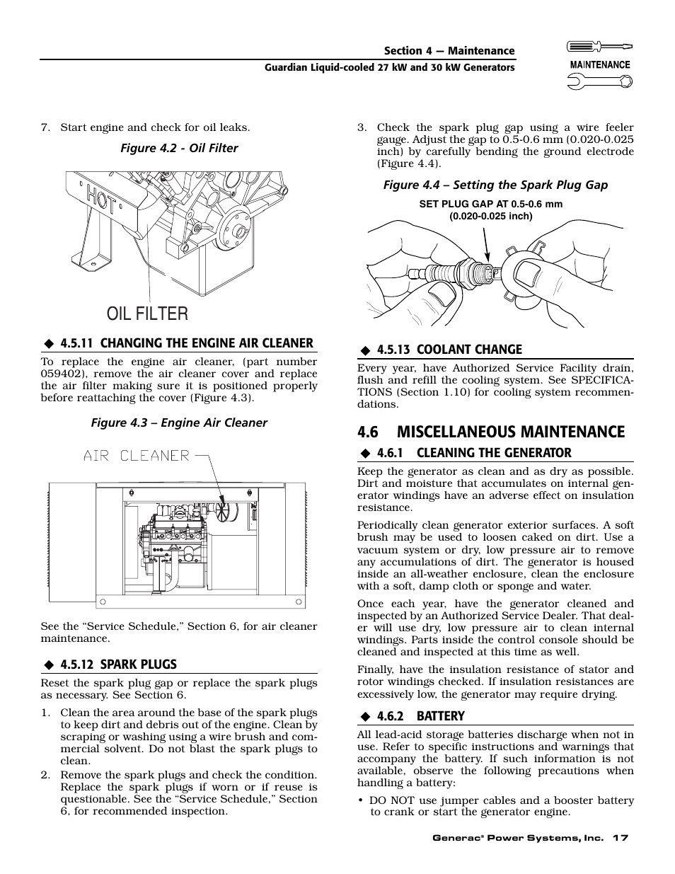 Oil filter, 6 miscellaneous maintenance | Generac Power Systems 004988-1 User Manual | Page 19 / 48