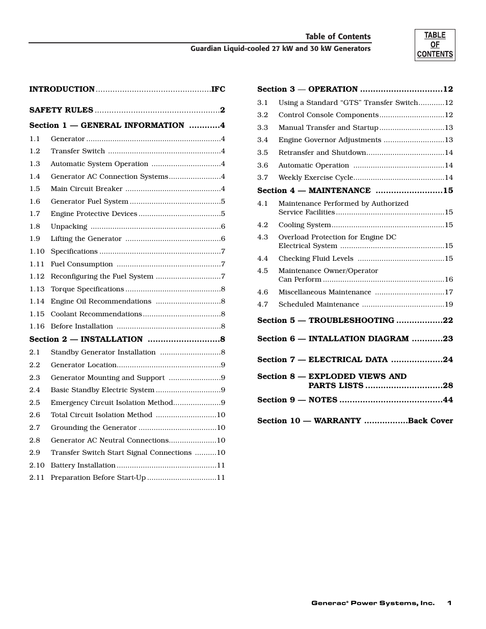 Generac Power Systems 004988-1 User Manual | Page 3 / 48