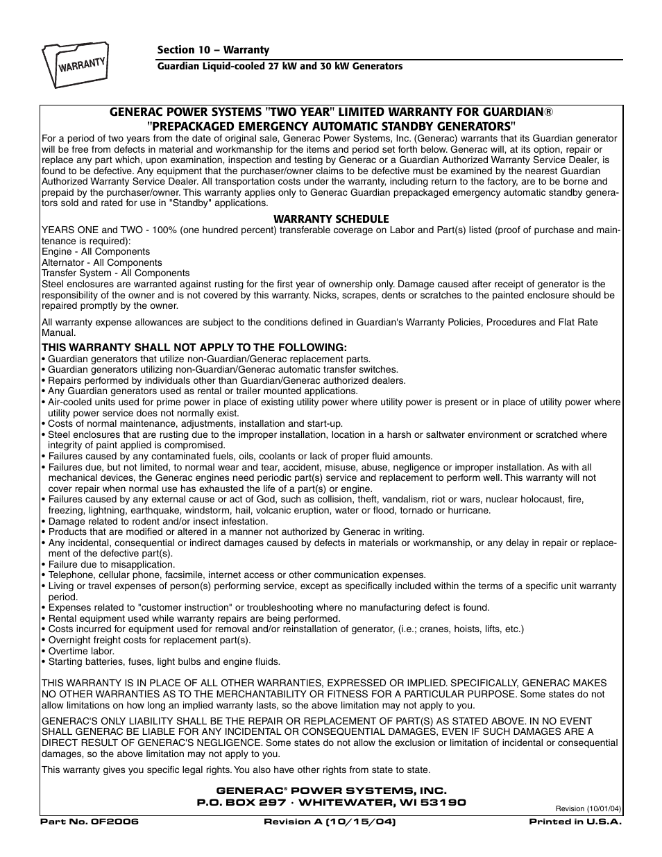 Generac Power Systems 004988-1 User Manual | Page 48 / 48