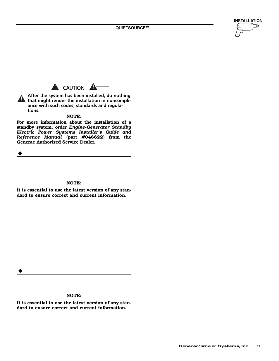 2 generator location, 3 generator mounting and support, 4 basic standby electric system | Generac Power Systems 004917-4 User Manual | Page 11 / 48