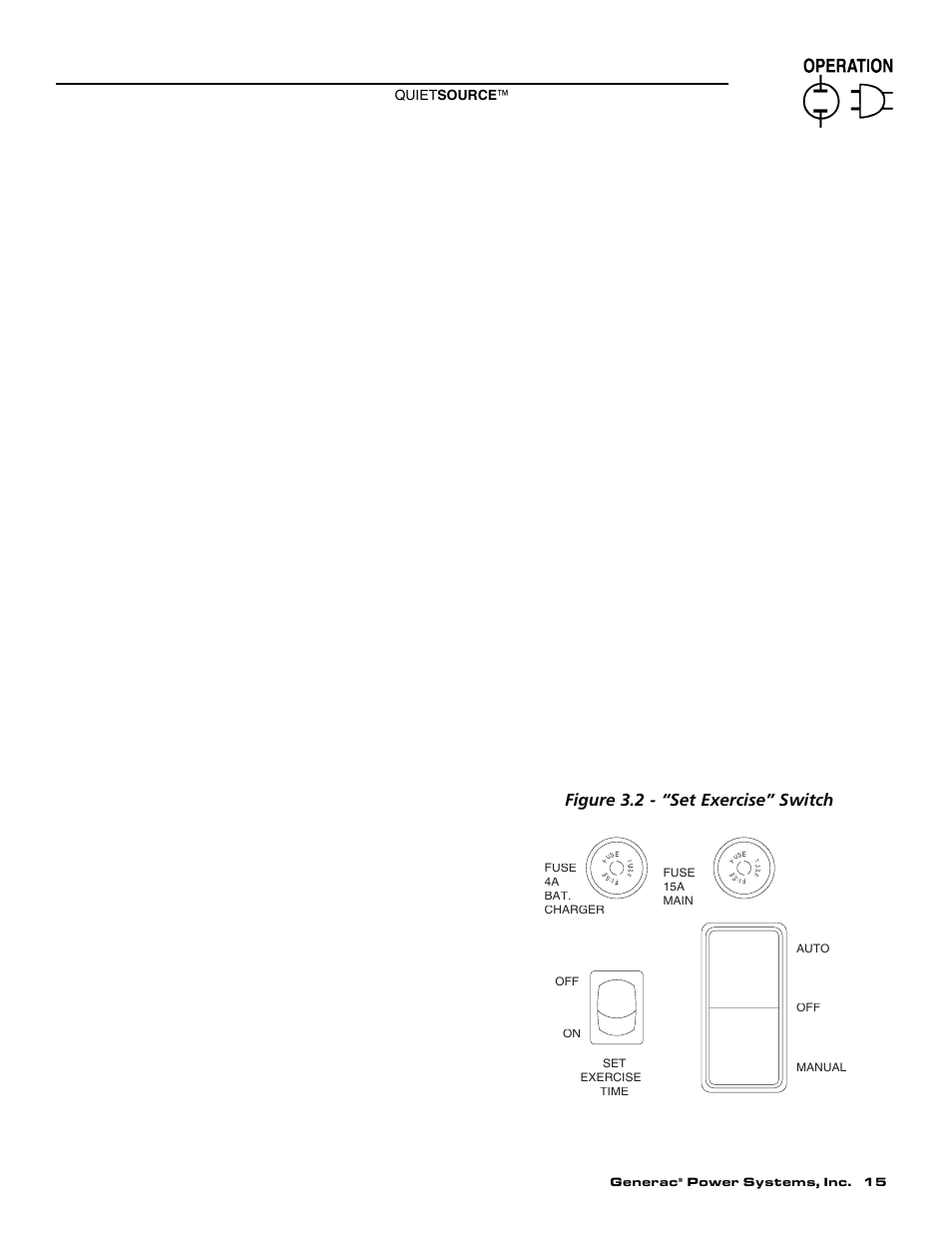 5 retransfer and shutdown, 6 automatic operation, 7 weekly exercise cycle | Figure 3.2 - “set exercise” switch | Generac Power Systems 004917-4 User Manual | Page 17 / 48