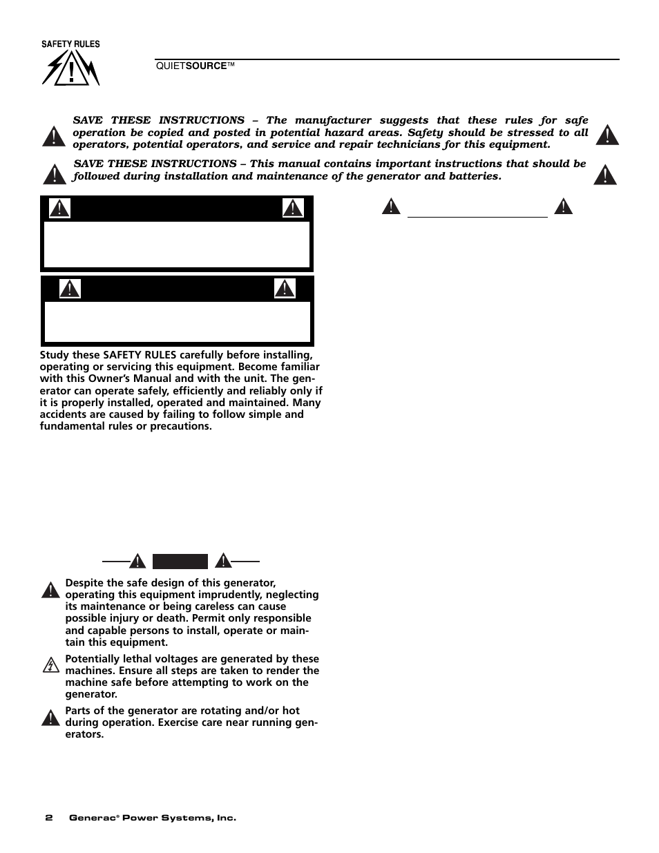 Warning | Generac Power Systems 004917-4 User Manual | Page 4 / 48