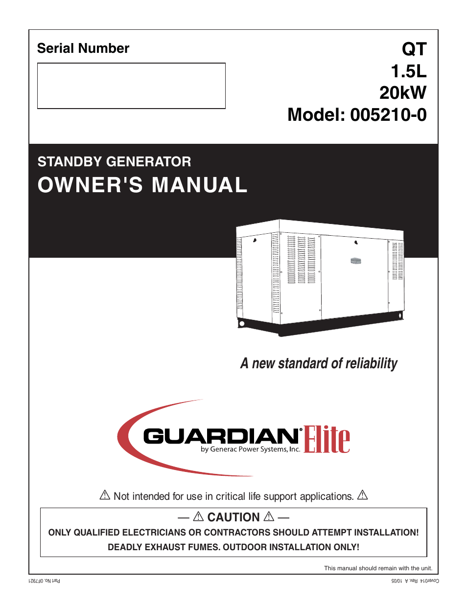 Generac Power Systems 005210-0 User Manual | 56 pages