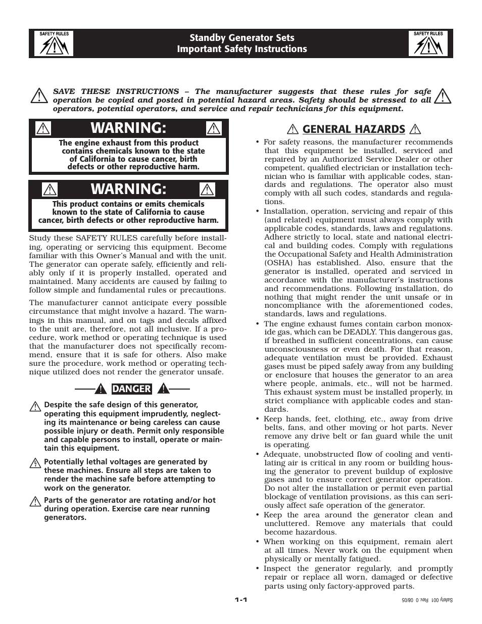 Warning | Generac Power Systems 005210-0 User Manual | Page 3 / 56
