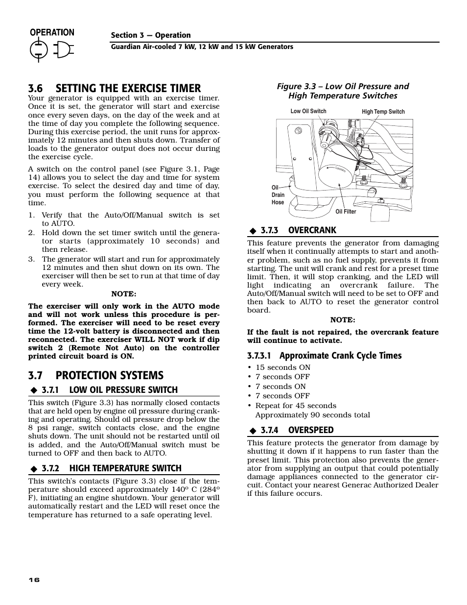 6 setting the exercise timer, 7 protection systems | Generac Power Systems 04758-0 User Manual | Page 18 / 56