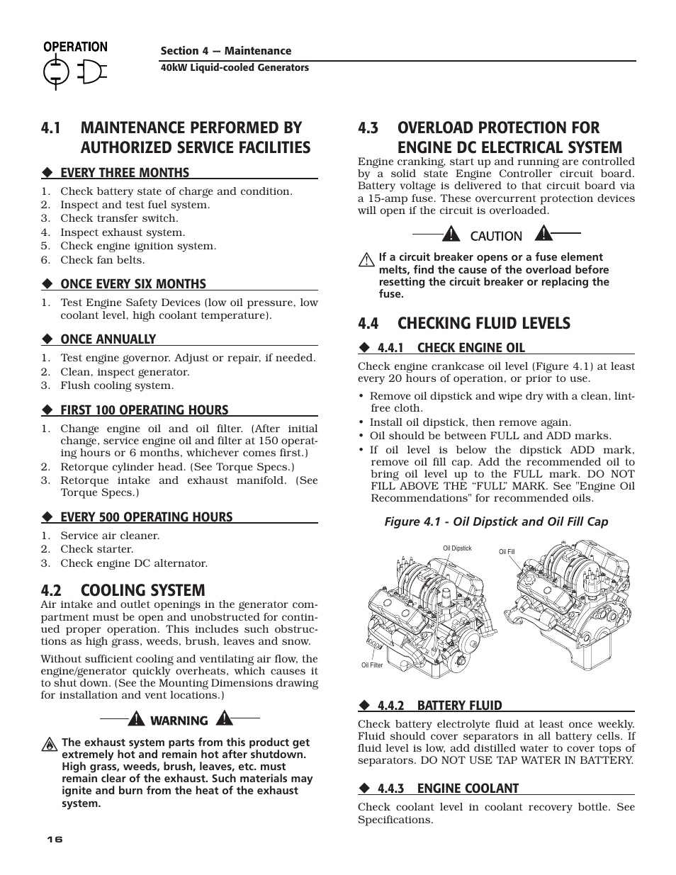 2 cooling system, 4 checking fluid levels | Generac Power Systems 005012-1 User Manual | Page 18 / 48