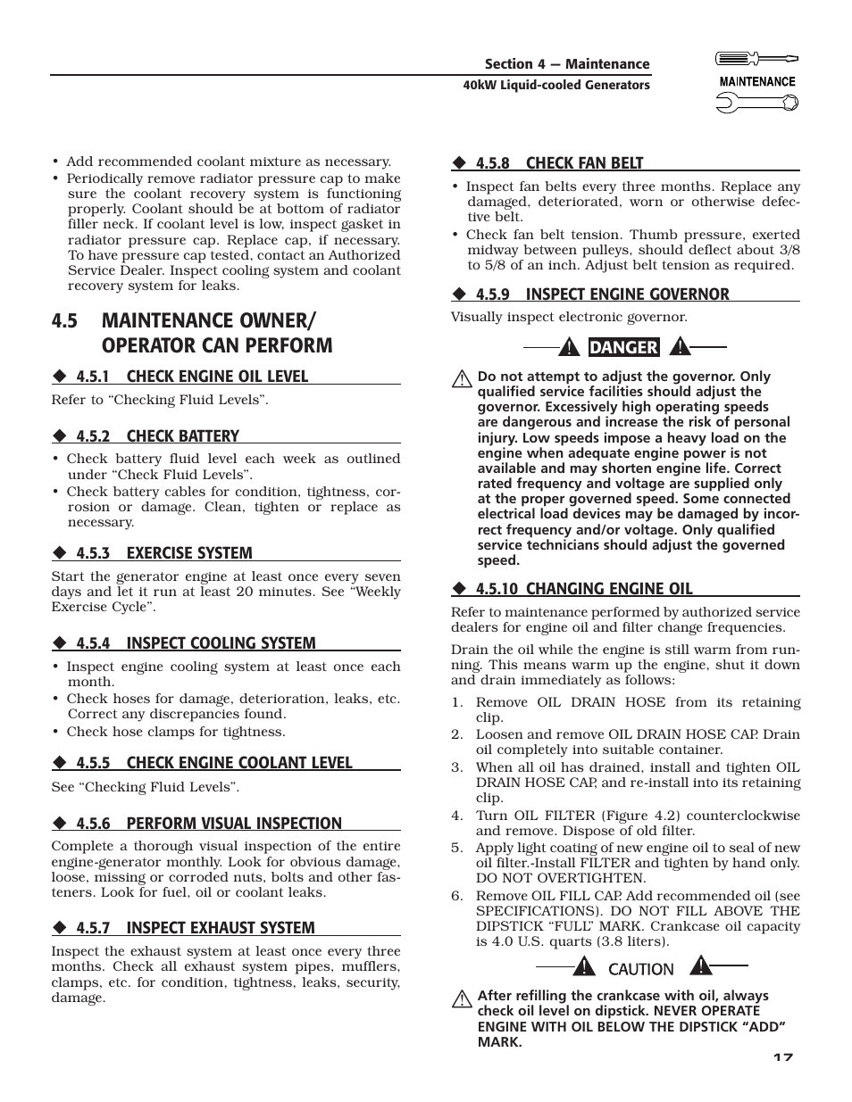 5 maintenance owner/ operator can perform | Generac Power Systems 005012-1 User Manual | Page 19 / 48