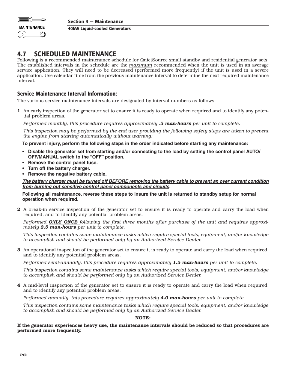 7 scheduled maintenance | Generac Power Systems 005012-1 User Manual | Page 22 / 48