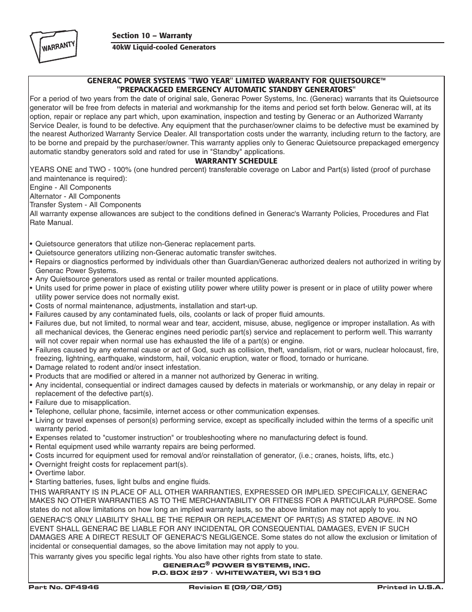 Generac Power Systems 005012-1 User Manual | Page 48 / 48