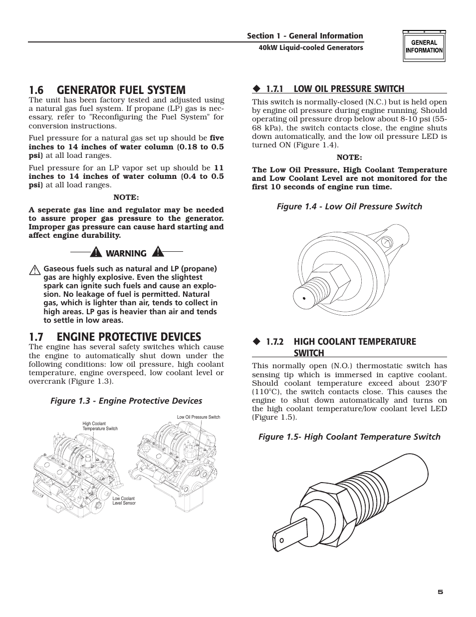 6 generator fuel system, 7 engine protective devices | Generac Power Systems 005012-1 User Manual | Page 7 / 48