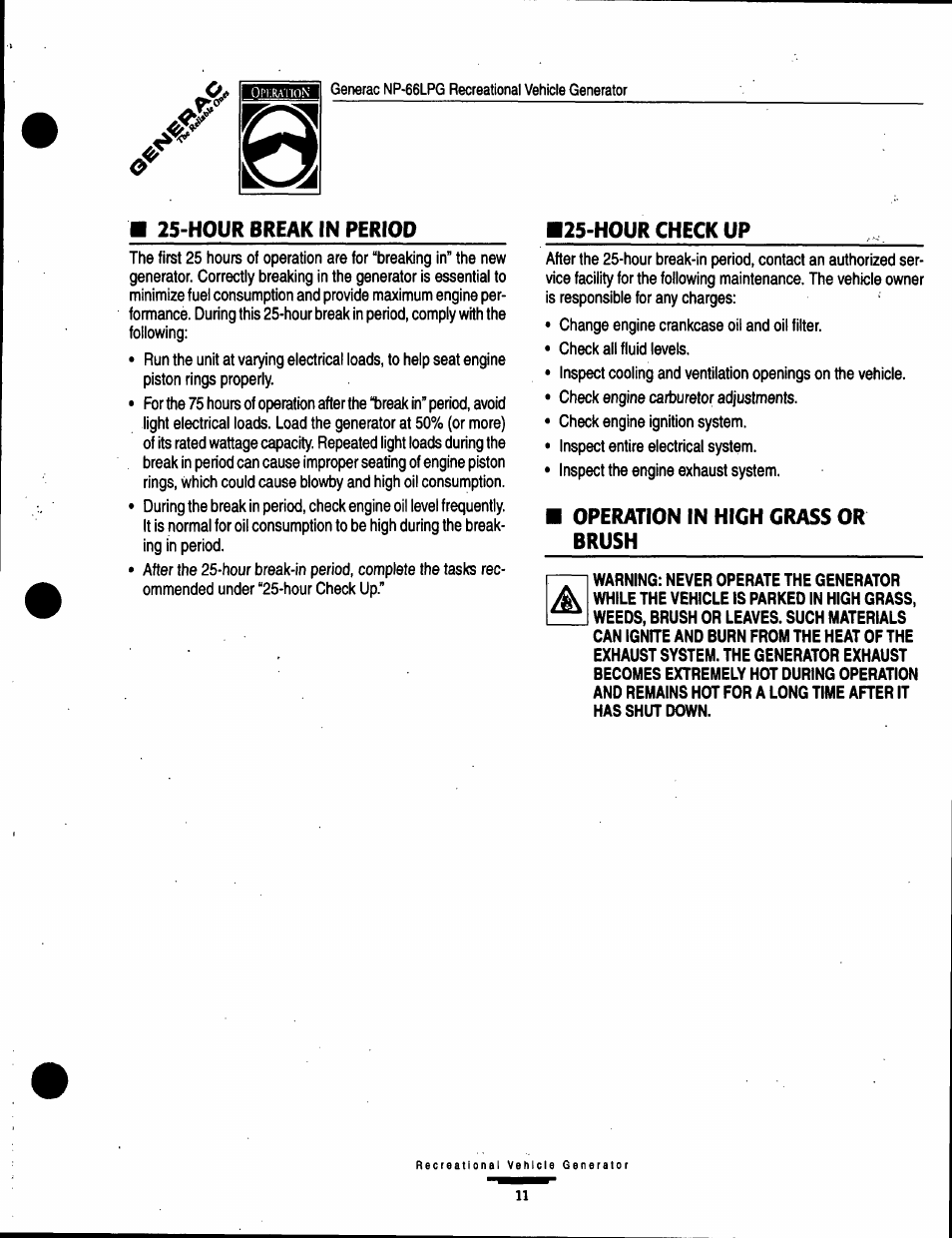 Generac Power Systems Air-cooled Recreational Vehicle Generator 9734-3 User Manual | Page 11 / 32