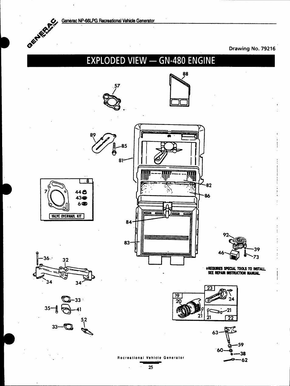 Exploded view - gn-480 engine | Generac Power Systems Air-cooled Recreational Vehicle Generator 9734-3 User Manual | Page 25 / 32