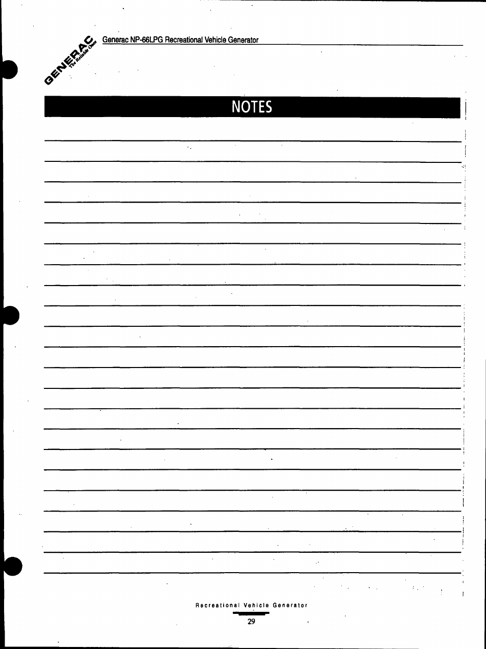 Notes | Generac Power Systems Air-cooled Recreational Vehicle Generator 9734-3 User Manual | Page 29 / 32