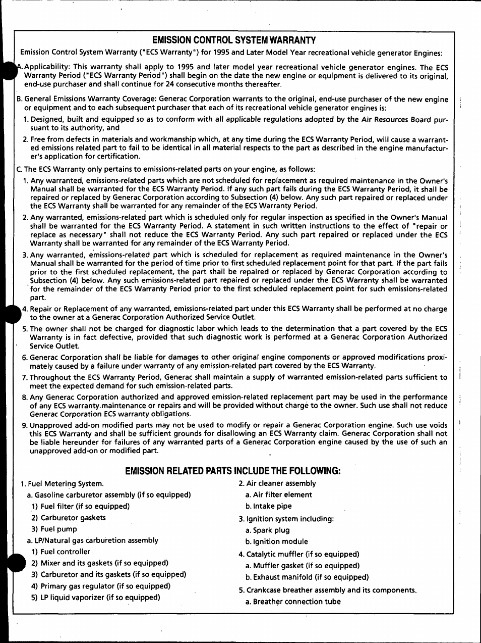 Generac Power Systems Air-cooled Recreational Vehicle Generator 9734-3 User Manual | Page 31 / 32