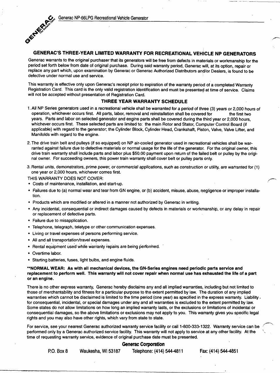 Generac Power Systems Air-cooled Recreational Vehicle Generator 9734-3 User Manual | Page 32 / 32