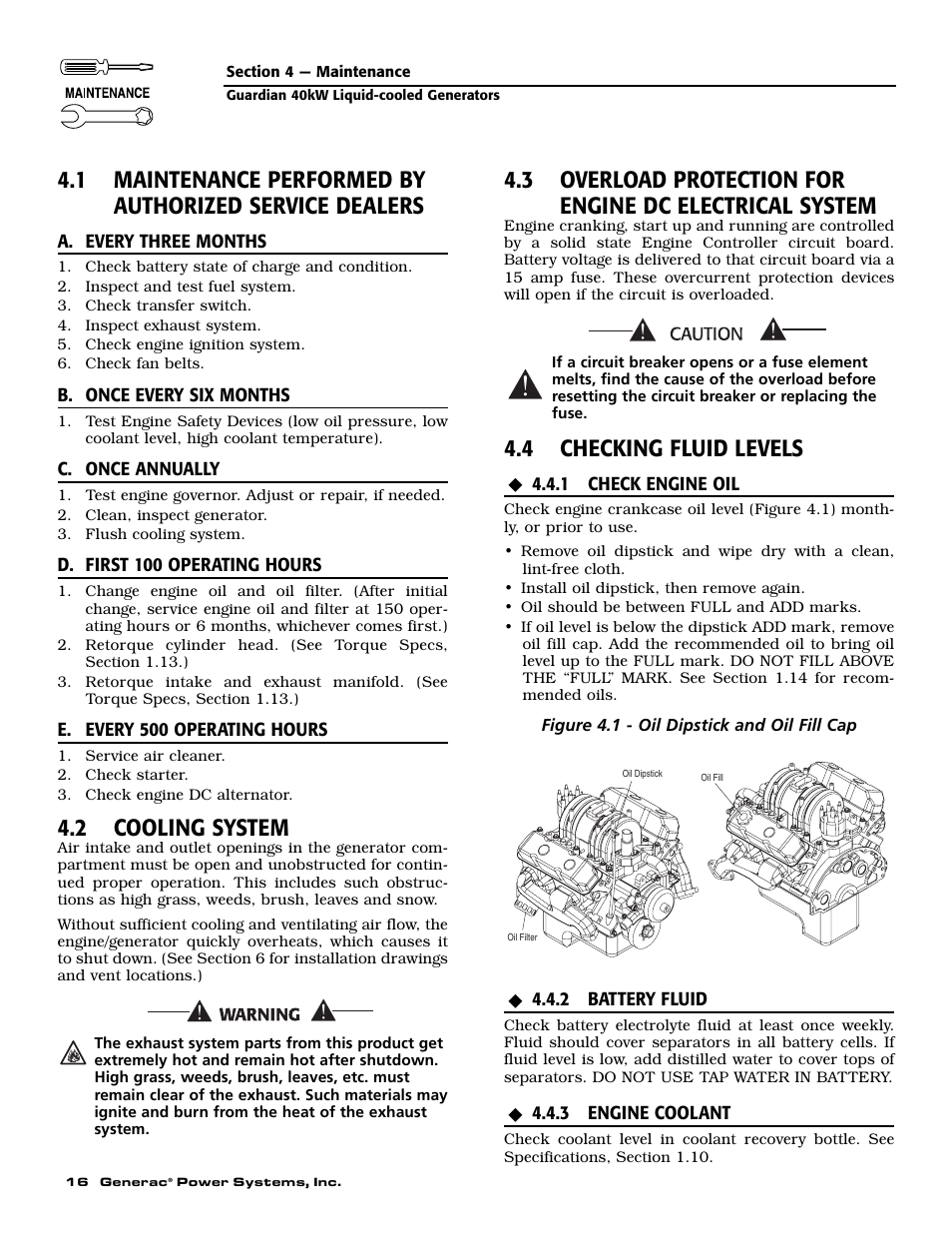 2 cooling system, 4 checking fluid levels | Generac Power Systems 004992-0 User Manual | Page 18 / 48