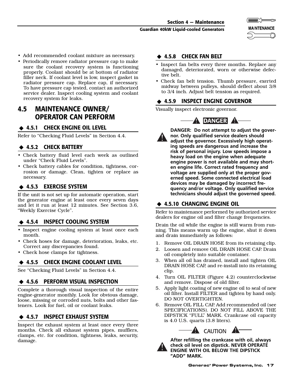 5 maintenance owner/ operator can perform | Generac Power Systems 004992-0 User Manual | Page 19 / 48