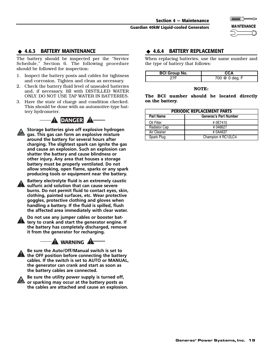 Danger | Generac Power Systems 004992-0 User Manual | Page 21 / 48