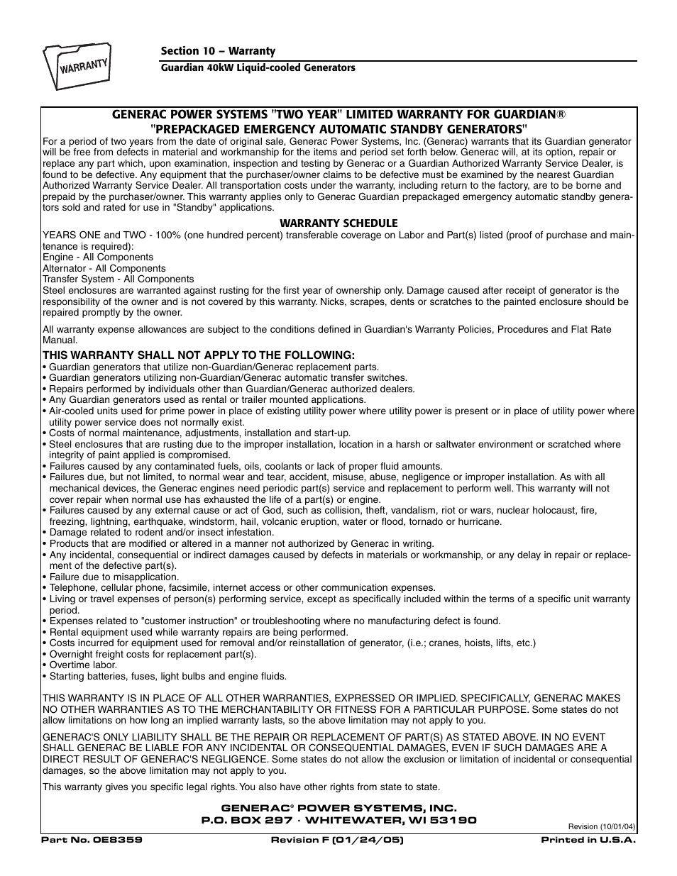 Generac Power Systems 004992-0 User Manual | Page 48 / 48