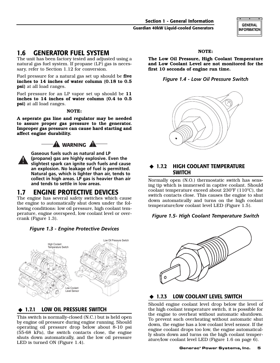 6 generator fuel system, 7 engine protective devices | Generac Power Systems 004992-0 User Manual | Page 7 / 48