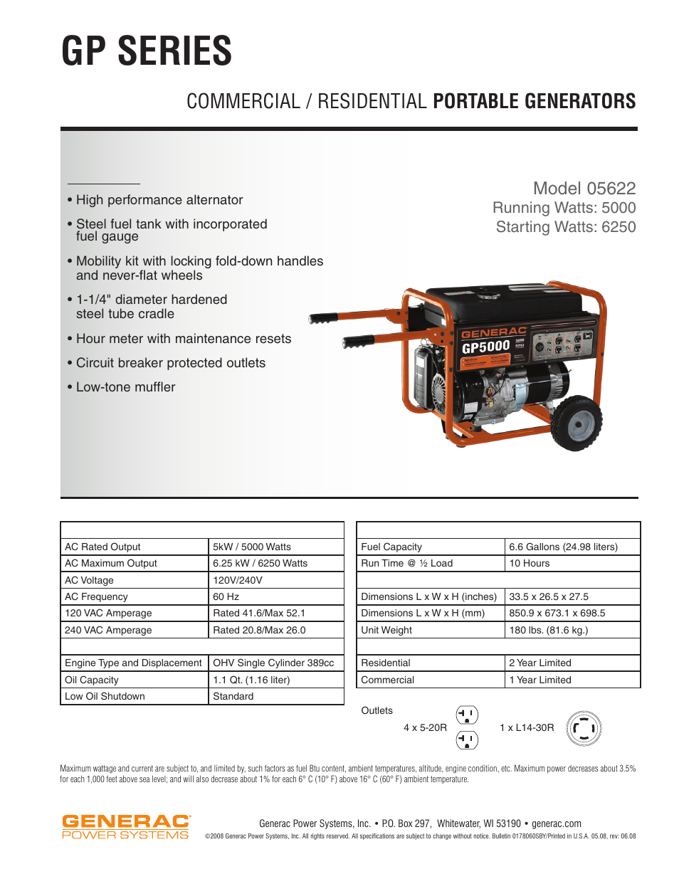 Generac Power Systems 05622 User Manual | 1 page