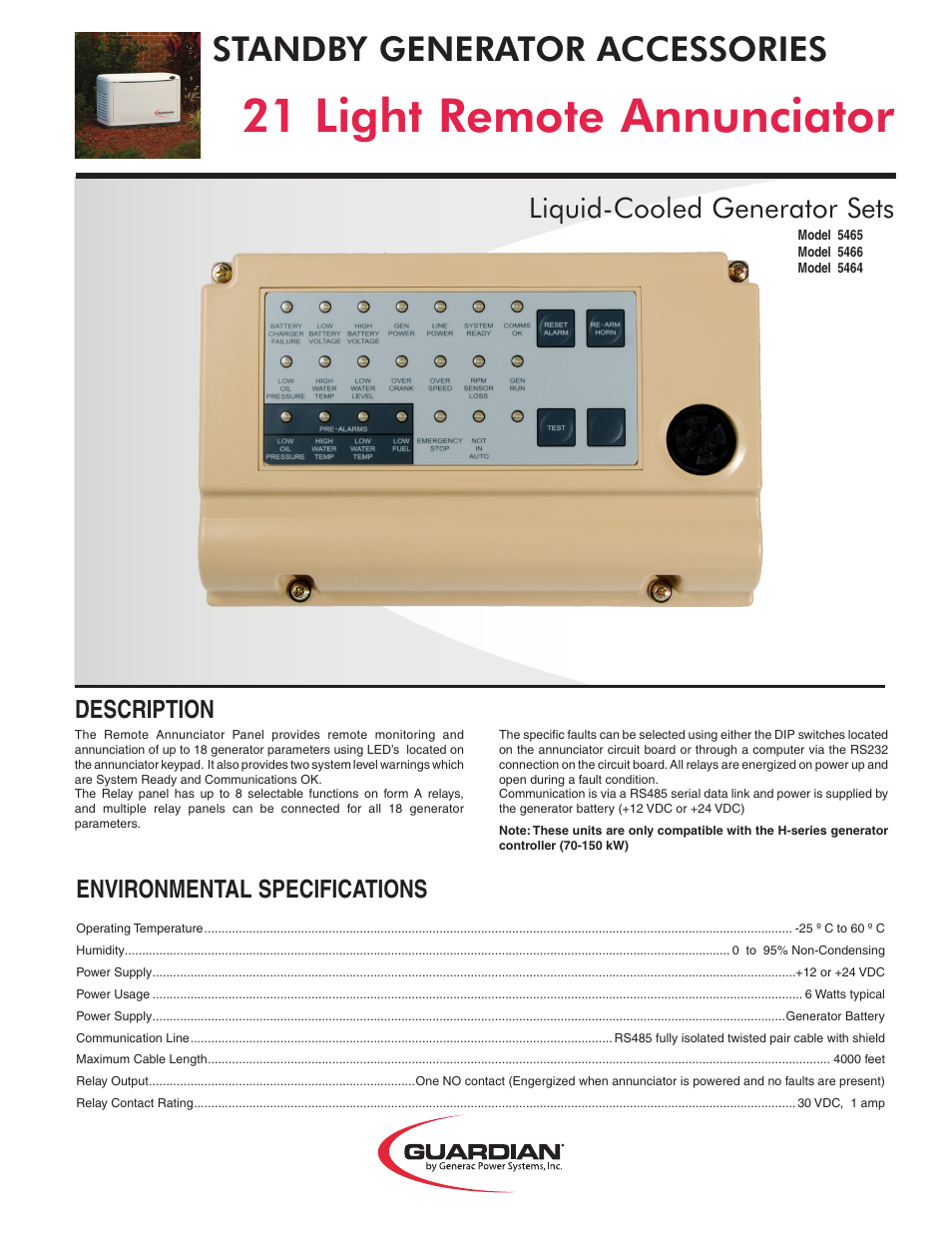 Generac Power Systems 5466 User Manual | 2 pages