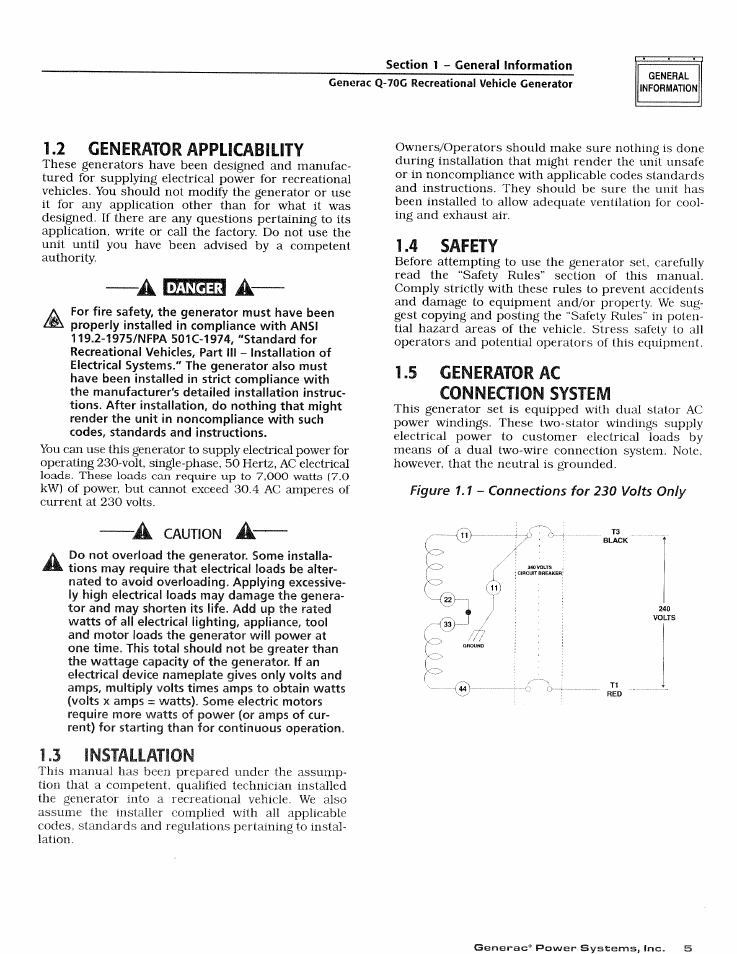 2 generator applicability, 4 safety, 5 generator ac connection system | 13 installation, 1 installation | Generac Power Systems 0784-1 User Manual | Page 7 / 32