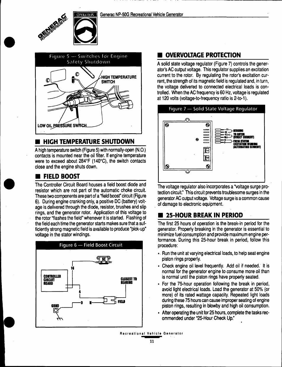 High temperature shutdown, Field boost, Hour break in period | Duebunueoneid | Generac Power Systems 00916-1 User Manual | Page 11 / 32