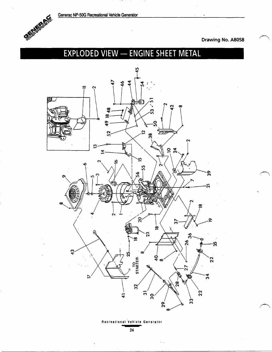 Exploded view - engine sheet metal | Generac Power Systems 00916-1 User Manual | Page 24 / 32