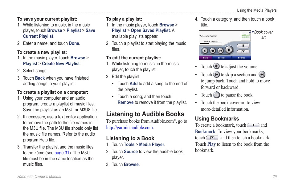 Listening to audible books | Garmin zumo 665 User Manual | Page 31 / 56