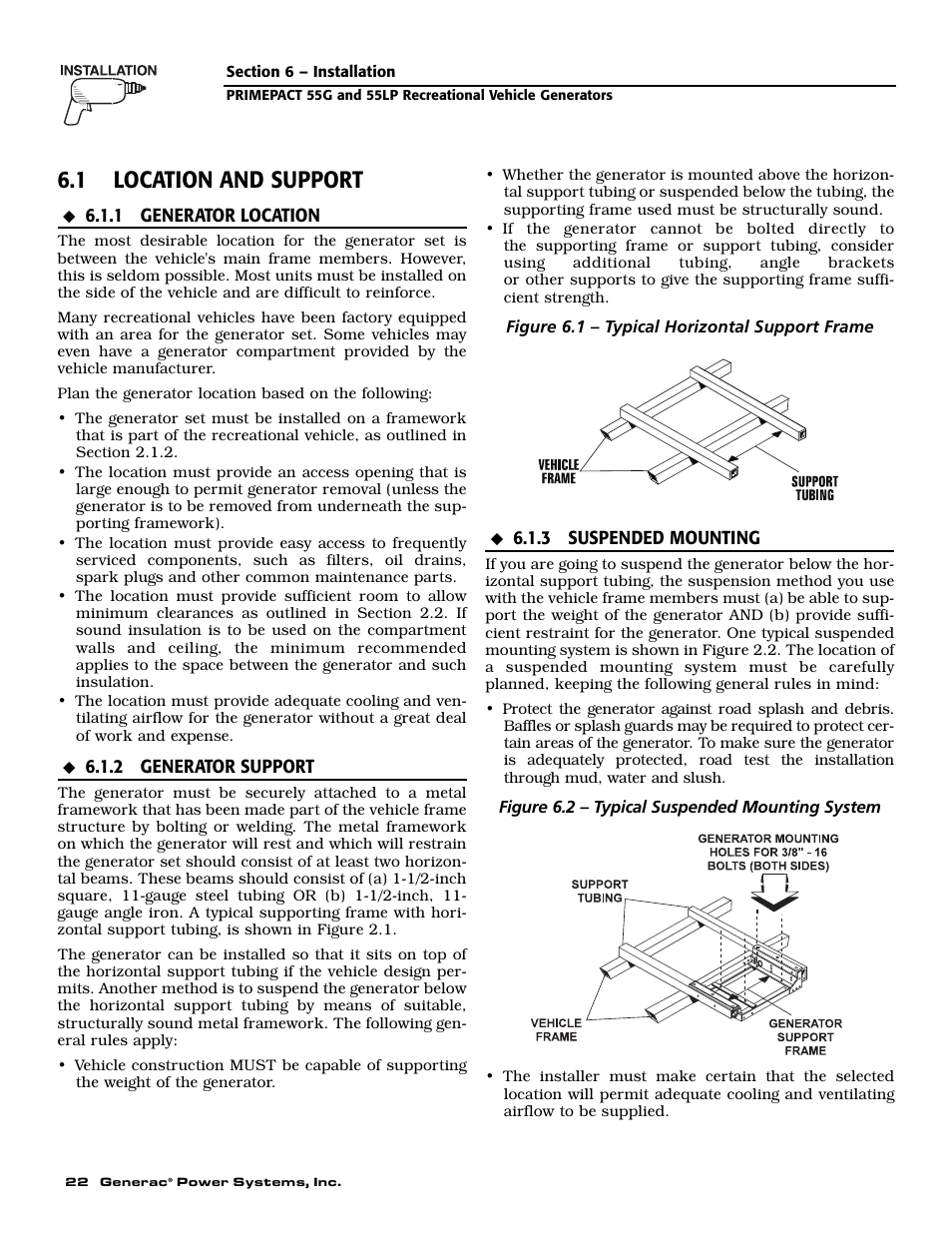 1 location and support | Generac Power Systems 009592-5 User Manual | Page 24 / 60
