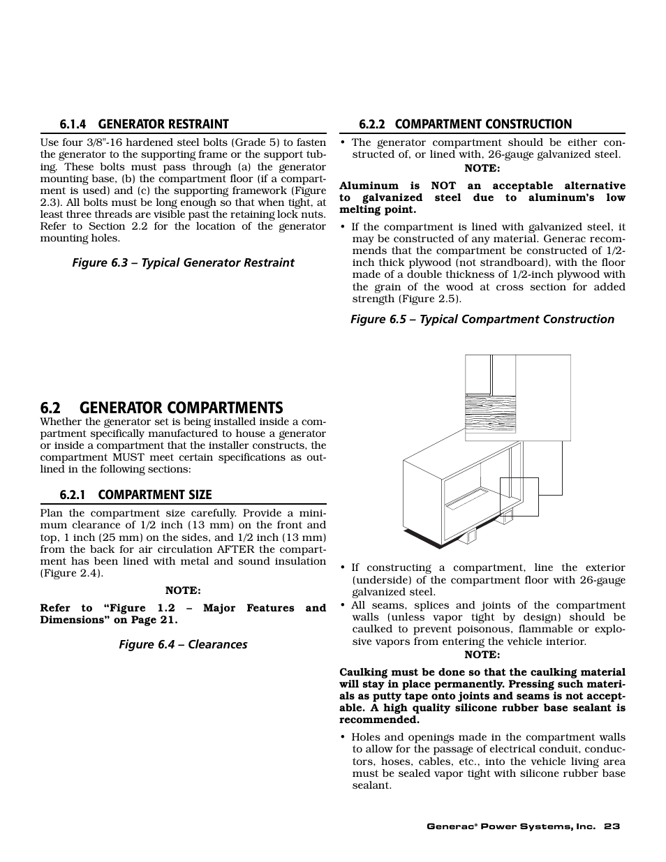 2 generator compartments | Generac Power Systems 009592-5 User Manual | Page 25 / 60