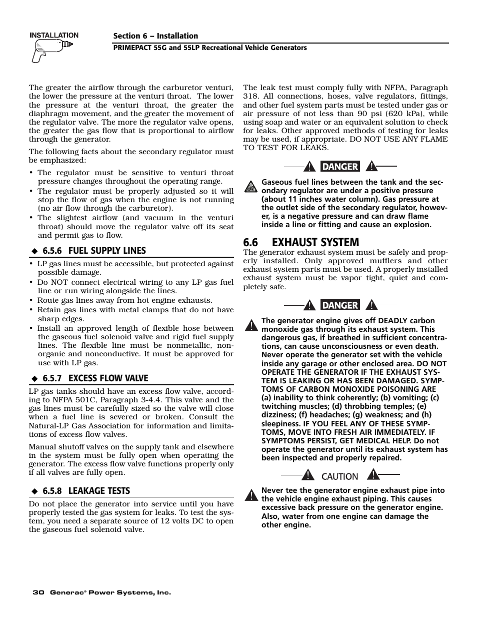 6 exhaust system | Generac Power Systems 009592-5 User Manual | Page 32 / 60
