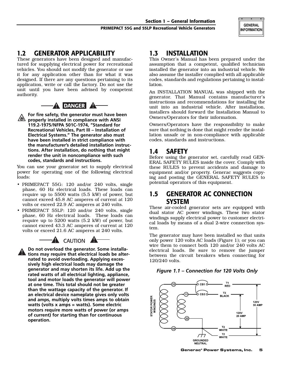 2 generator applicability, 3 installation, 4 safety | 5 generator ac connection system | Generac Power Systems 009592-5 User Manual | Page 7 / 60