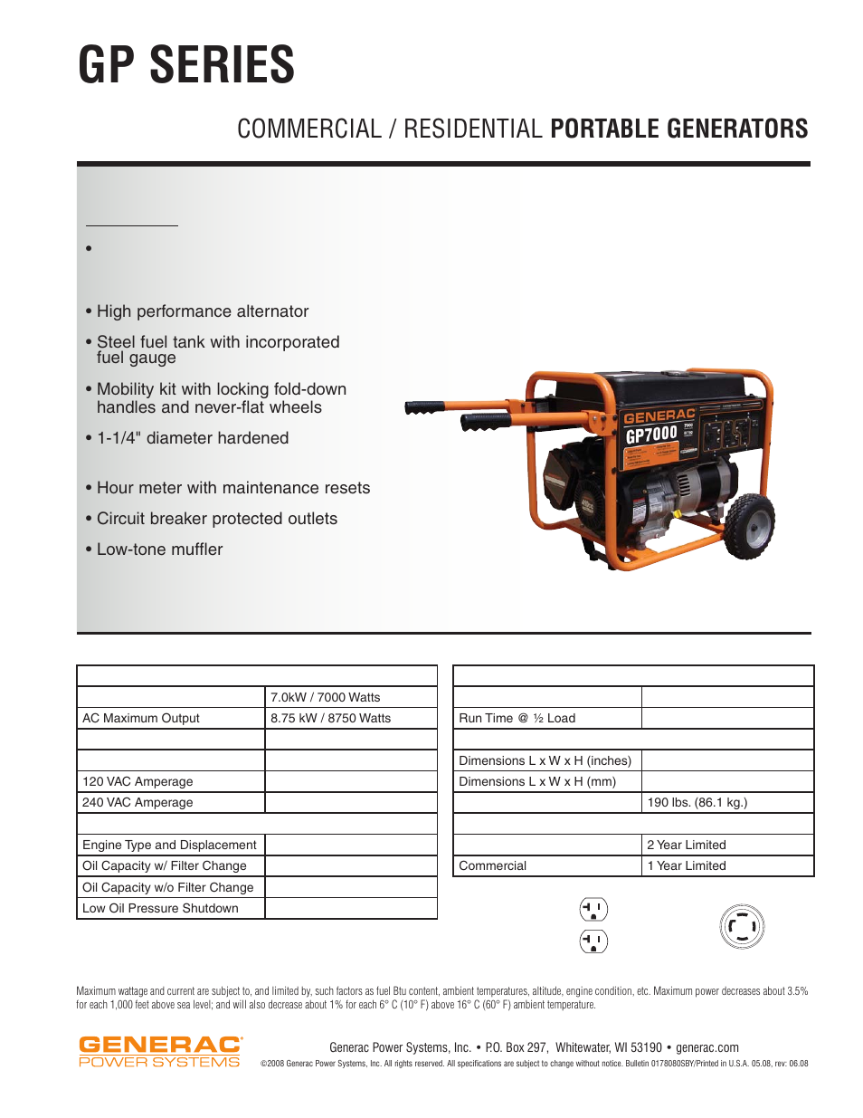 Generac Power Systems GP7000 User Manual | 1 page