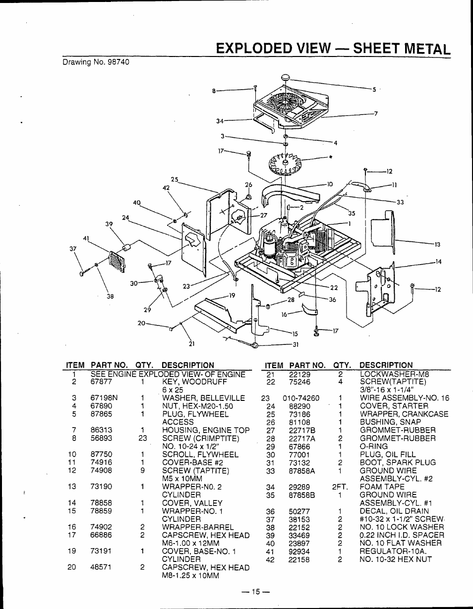 Exploded view — sheet metal | Generac Power Systems 0595-0 User Manual | Page 17 / 28