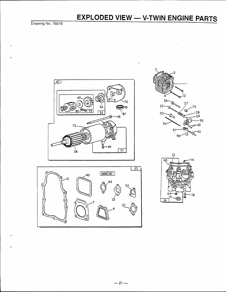 Exploded view — v-twin engine parts | Generac Power Systems 0595-0 User Manual | Page 23 / 28