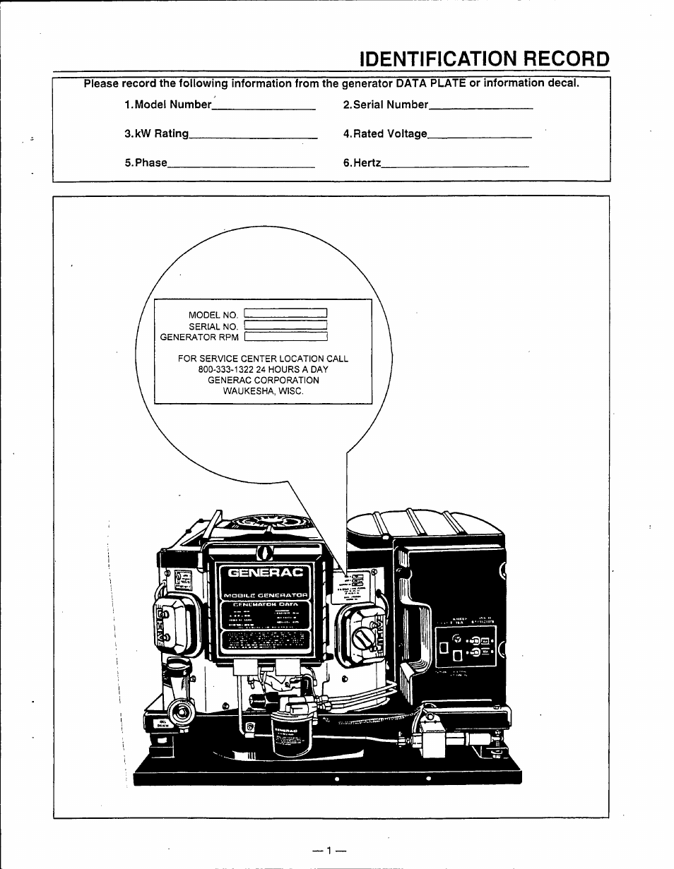 Identification record | Generac Power Systems 0595-0 User Manual | Page 3 / 28