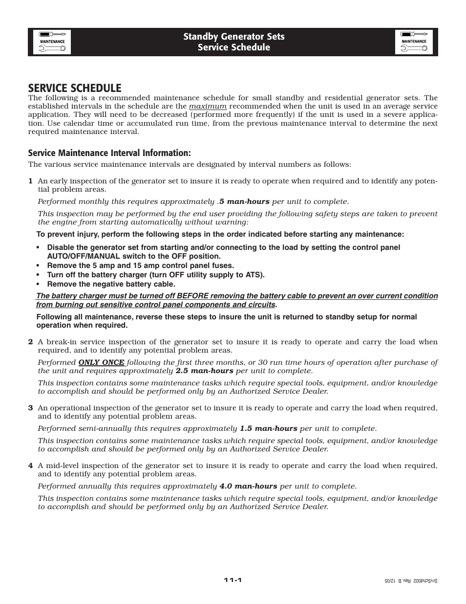 Service schedule | Generac Power Systems 005324-0 User Manual | Page 20 / 60
