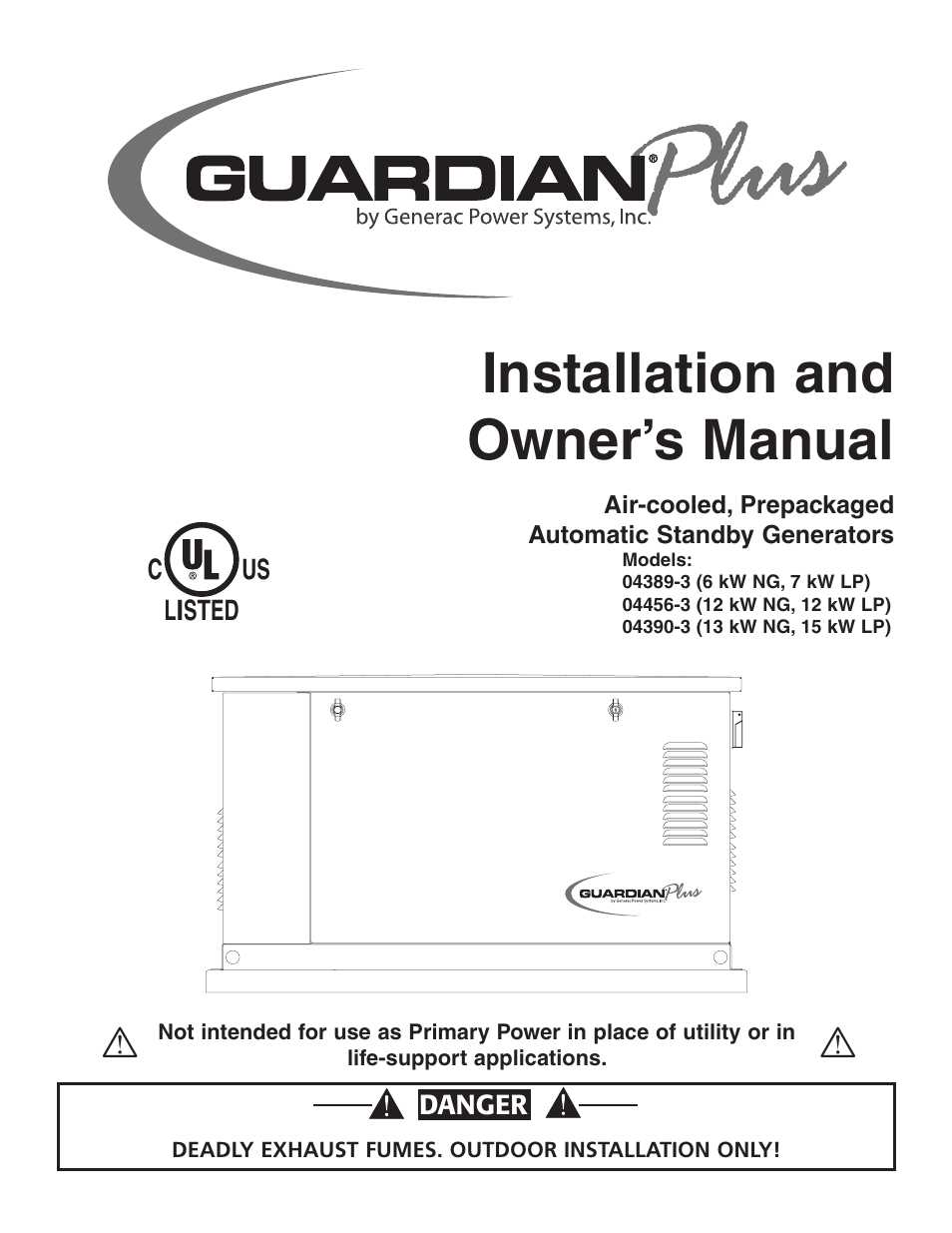 Generac Power Systems 04389-3 User Manual | 68 pages
