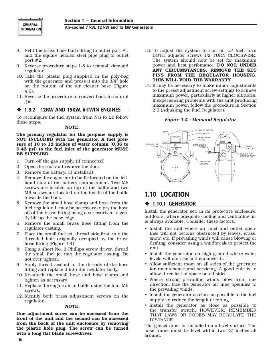 10 location, 1 generator, Figure 1.4 - demand regulator | Generac Power Systems 04389-3 User Manual | Page 10 / 68