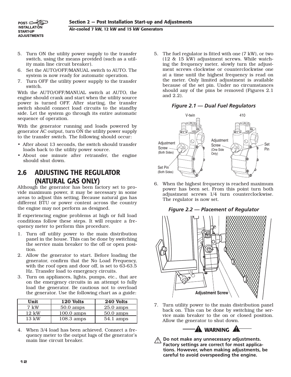 6 adjusting the regulator (natural gas only) | Generac Power Systems 04389-3 User Manual | Page 14 / 68