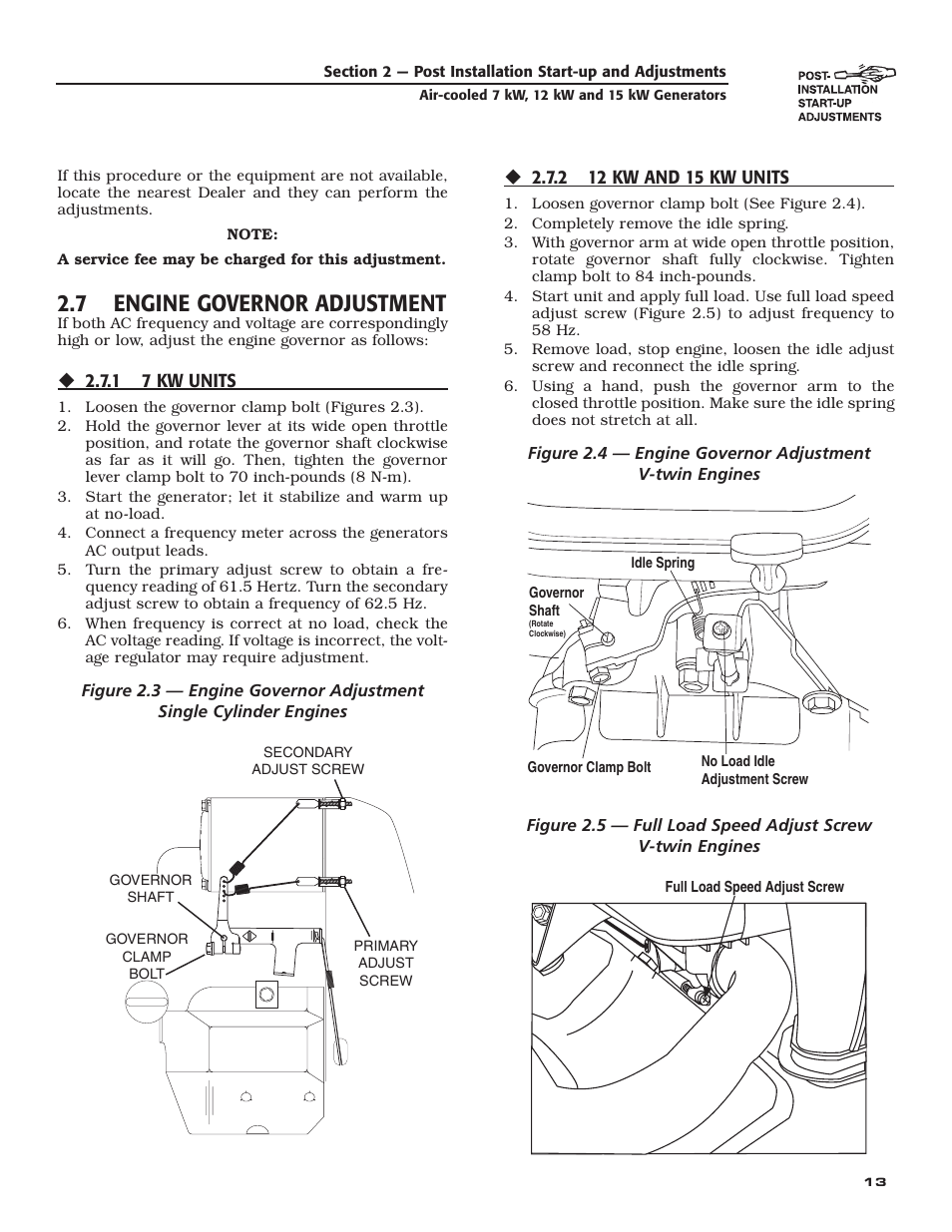 7 engine governor adjustment | Generac Power Systems 04389-3 User Manual | Page 15 / 68