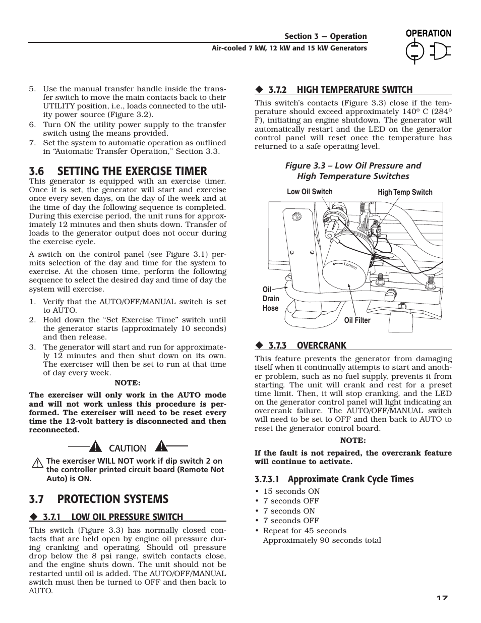 6 setting the exercise timer, 7 protection systems | Generac Power Systems 04389-3 User Manual | Page 19 / 68
